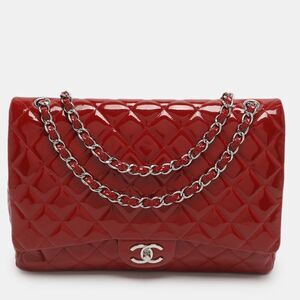 Chanel Classic Double Flap Maxi Red Quilted Patent Leather Bag